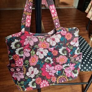 Vera Bradley Pleated Tote Floral Pink and Brown